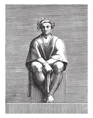 Oturan Adam, Adamo Scultori, Michelangelo 'dan sonra, 1585, eski gravür..