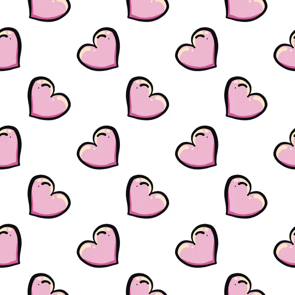 Cute Pink Hearts Seamless Pattern White Background — Stock Vector