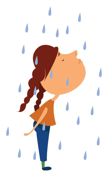 Chica Lluvia Ilustración Vector Sobre Fondo Blanco — Archivo Imágenes Vectoriales