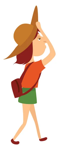 Chica Con Sombrero Verano Ilustración Vector Sobre Fondo Blanco — Vector de stock