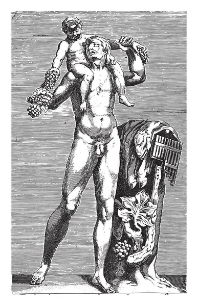Omuzlarında Genç Bacchus Olduğu Silenus Heykeli Anonim 1584 Klasik Oyma — Stok Vektör
