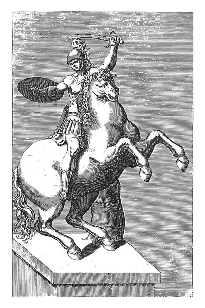 馬に乗ってローマの兵士の彫刻 1584 ヴィンテージ彫刻 — ストックベクタ