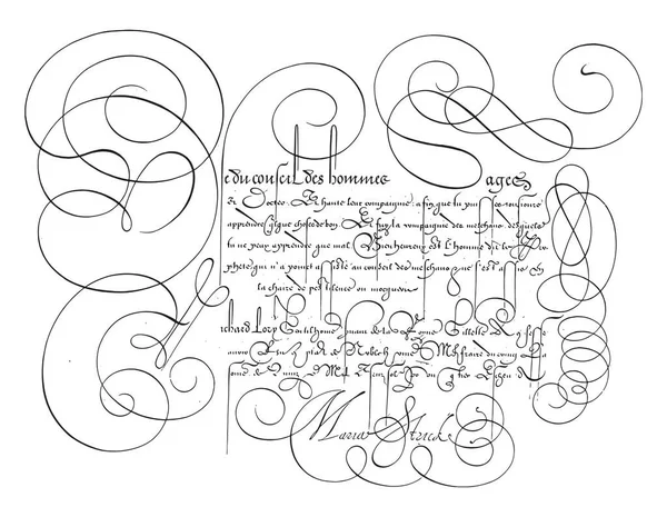 Παράδειγμα Γραφής Κεφαλαίο Hans Strick 1618 Παράδειγμα Γραφής Στα Γαλλικά — Διανυσματικό Αρχείο
