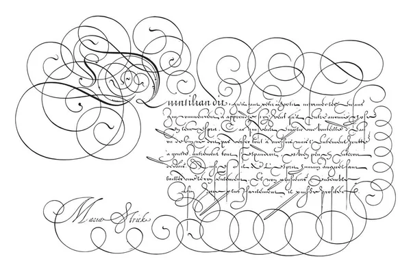 Schreibbeispiel Mit Großbuchstabe Hans Strick 1618 Schreibbeispiel Französischer Sprache Mit — Stockvektor