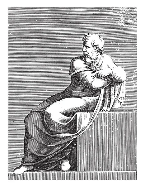 座席老人アダモ スカトリミケランジェロ1585年ヴィンテージ彫刻の後 — ストックベクタ