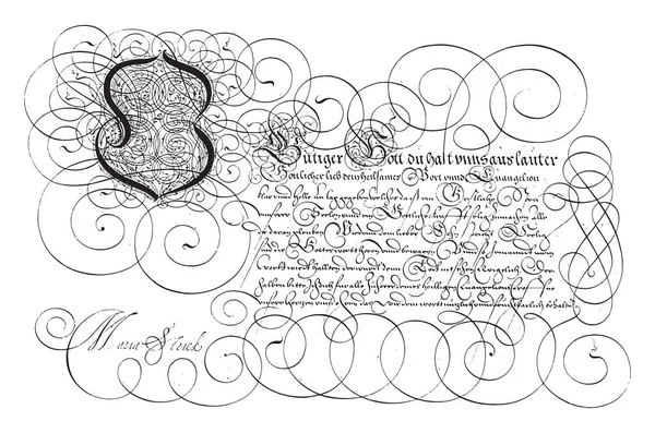 Schreibbeispiel Mit Großem Hans Strick 1618 Schreibbeispiel Deutscher Sprache Mit — Stockvektor