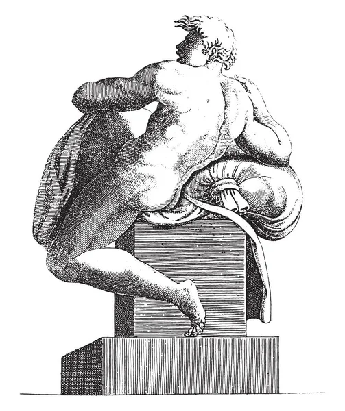 Sentado Nude Adamo Scultori Depois Michelangelo 1585 Homem Sentado Travesseiro — Vetor de Stock