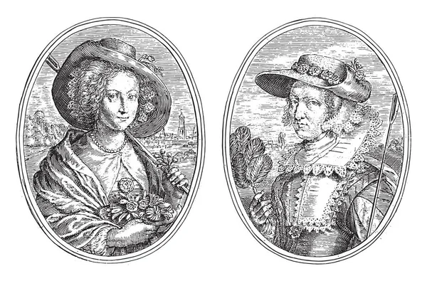Δύο Σκηνές Ένα Φύλλο Άλμπουμ Αριστερά Πορτραίτο Της Magdalena Van — Διανυσματικό Αρχείο