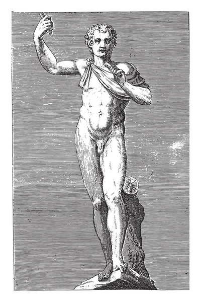Escultura Fauno Anónimo 1584 Grabado Vintage — Archivo Imágenes Vectoriales