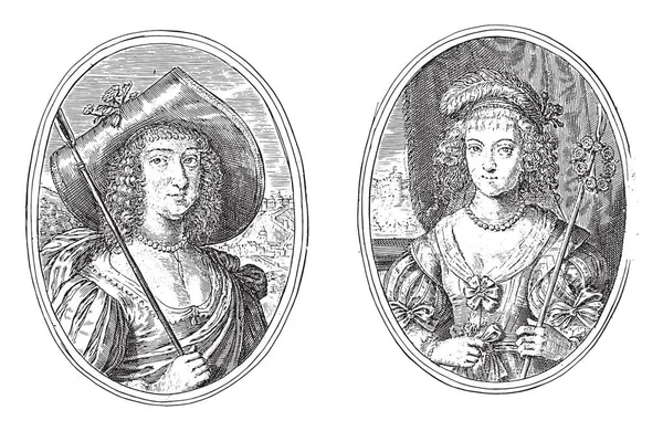 Δύο Σκηνές Ένα Φύλλο Άλμπουμ Αριστερά Πορτραίτο Της Κόμισσας Άννας — Διανυσματικό Αρχείο