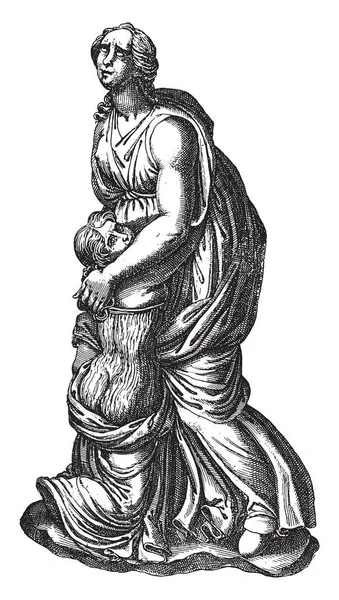 Escultura Niobe Con Hija Anónima 1584 Grabado Vintage — Vector de stock