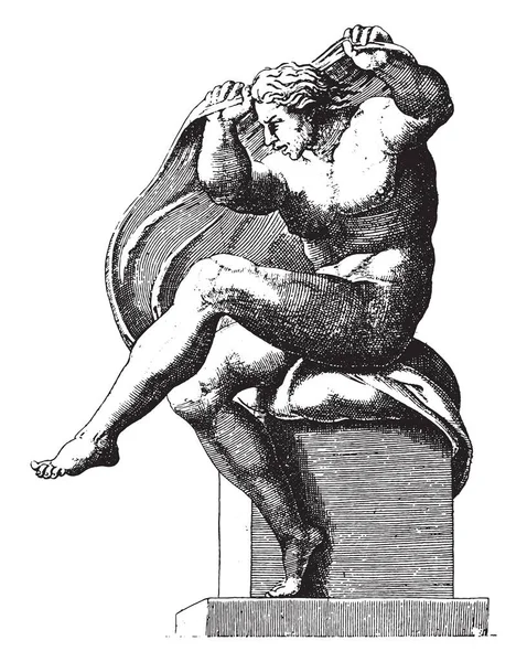 Sitter Naken Adamo Scultori Efter Michelangelo 1585 Sittande Naken Man — Stock vektor