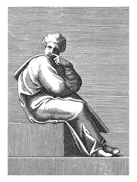 Tânăr Așezat Adamo Scultori După Michelangelo 1585 Gravură Vintage — Vector de stoc