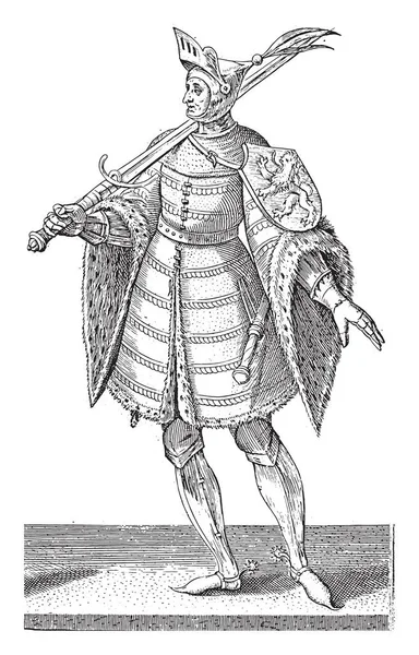 Comte Aarnout Pleine Longueur Avec Une Épée Reposant Sur Son — Image vectorielle