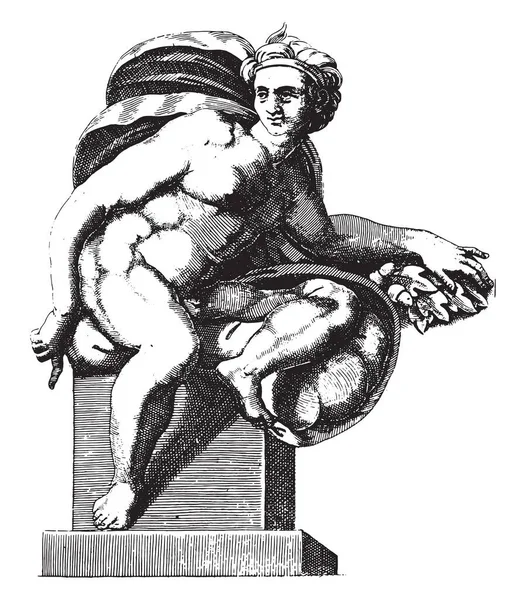 Desnudo Sentado Adamo Scultori Después Miguel Ángel 1585 Hombre Desnudo — Archivo Imágenes Vectoriales