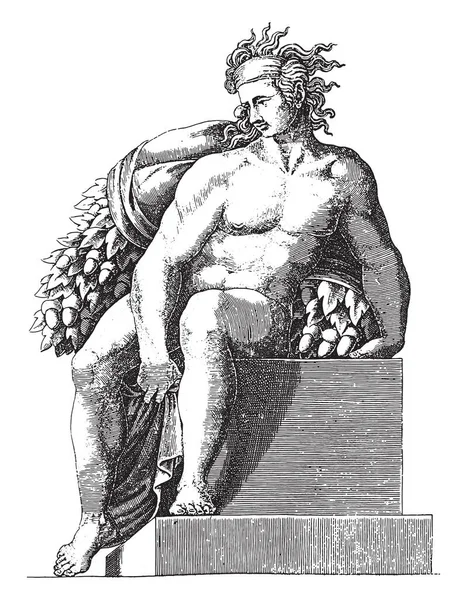 Seated Nude Adamo Scultori Michelangelo 1585 Seated Naked Man Partially — Stock Vector