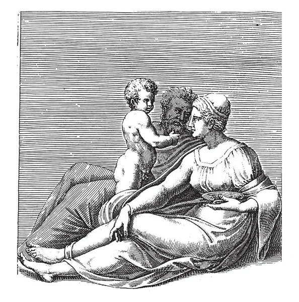 Femme Homme Avec Enfant Adamo Scultori Après Michel Ange 1585 — Image vectorielle