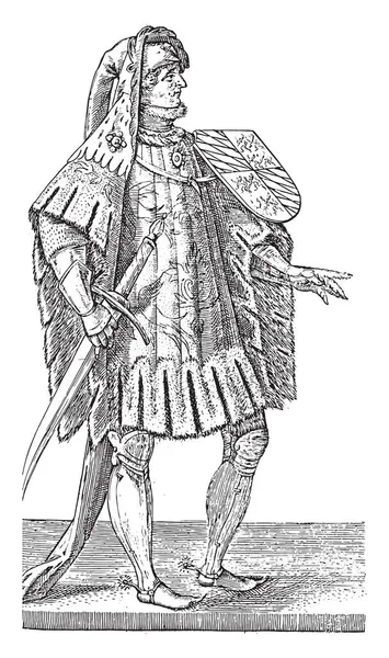 Conde Juan Baviera Cuerpo Entero Girado Derecha Con Espada Escudo — Archivo Imágenes Vectoriales