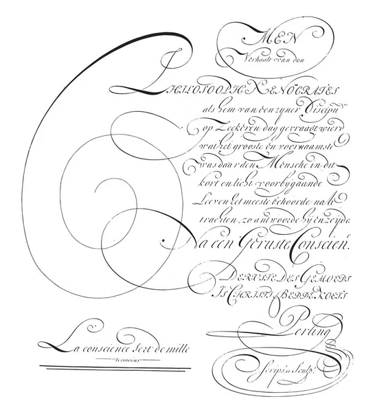 写作示例 Men Verhaalt Van Den Ambrosius Perling 1667 1718用荷兰语写了十三行文字的写作示例 古老的版画 — 图库矢量图片