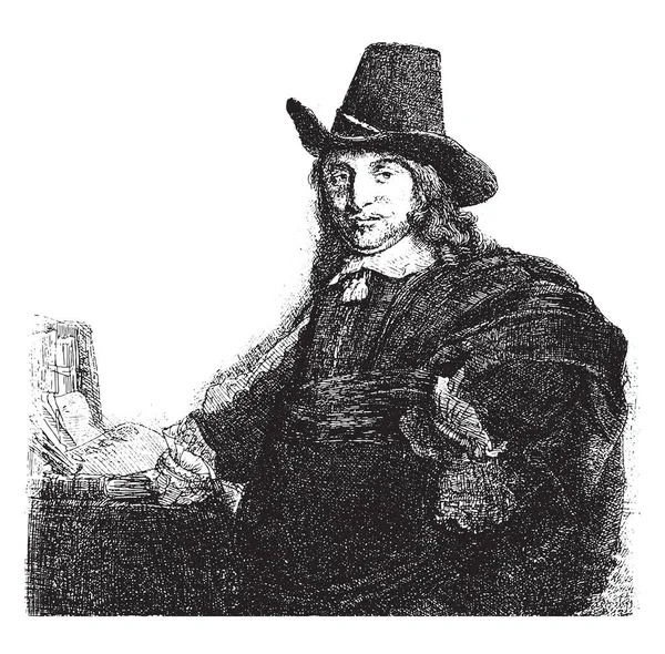 Retrato Pintor Jan Asselijn Rembrandt Van Rijn 1807 1808 Gravura —  Vetores de Stock
