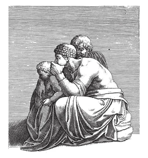 Жінка Чоловіком Дитиною Адамо Скалторі Після Мікеланджело 1585 Вінтажна Гравюра — стоковий вектор