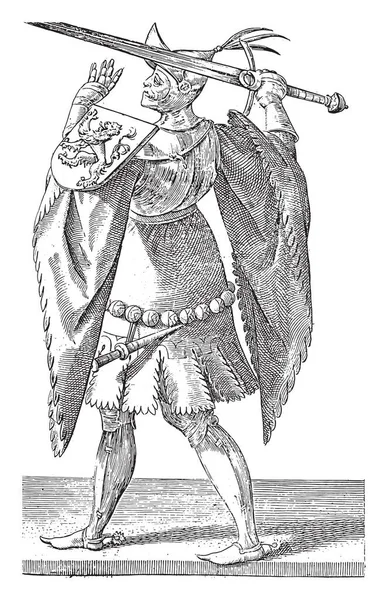 Comte Floris Hollande Portrait Complet Avec Épée Levée Poignard Arme — Image vectorielle