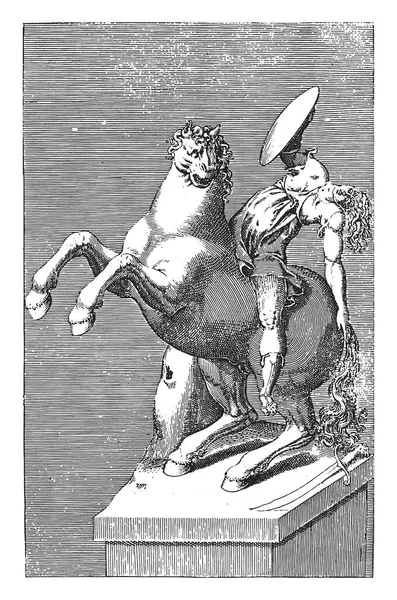 馬に乗ってアマゾンの彫刻 1584 ヴィンテージ彫刻 — ストックベクタ