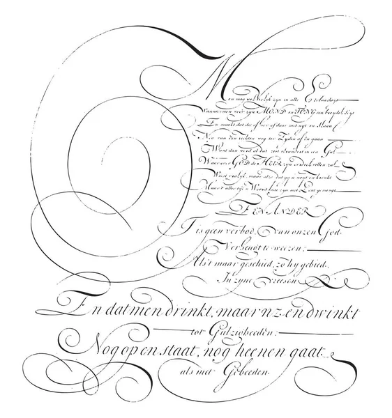 写作示例 Ambrosius Perling 1667 1718 用荷兰语书写的17行文字的写作示例 老式版画 — 图库矢量图片
