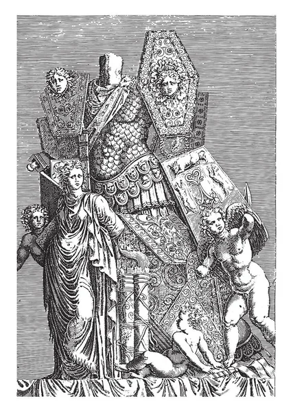 Трофей Герба Женская Фигура Ангелы Джованни Баттиста Кавальери 1584 Винтажная — стоковый вектор