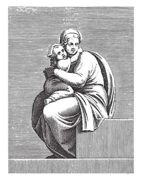 Femme Assise Avec Enfant Adamo Scultori Après Michel Ange 1585 — Image vectorielle