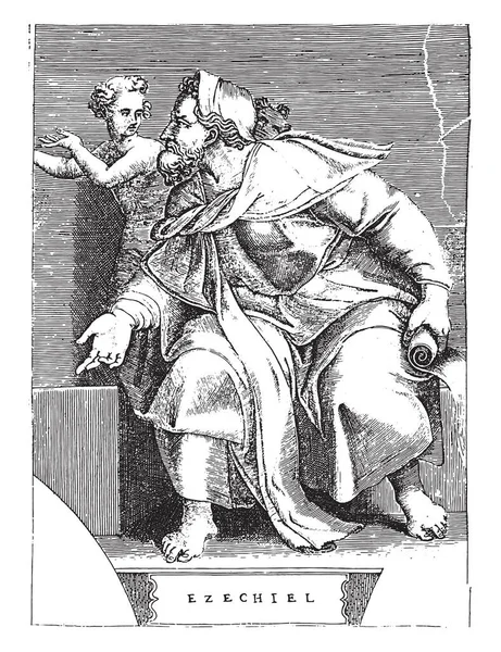 예언자 에스겔 아다모 스컬로 미켈란젤로 다음으로 1585 예언자 에스겔이 두루마리와 — 스톡 벡터