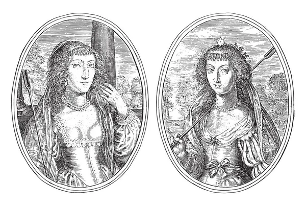 Zwei Szenen Auf Einem Albumblatt Links Das Porträt Von Louisa — Stockvektor
