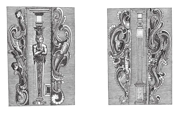 Dos Representaciones Una Hoja Dos Partes Izquierda Herm Con Entablamento — Archivo Imágenes Vectoriales