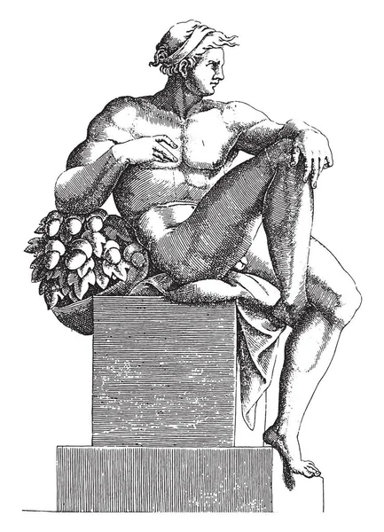 Sitter Naken Adamo Scultori Efter Michelangelo 1585 Sitter Naken Man — Stock vektor