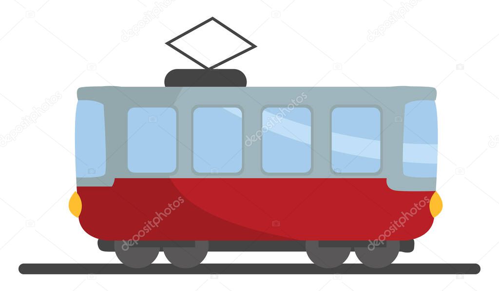 Red tram, illustration, vector on white background