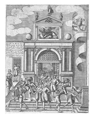 Venedik cephaneliğinden Porta Magna, isimsiz, 1610 Venedik cephaneliğinden Porta Magna görüntüsü, eski oyma..