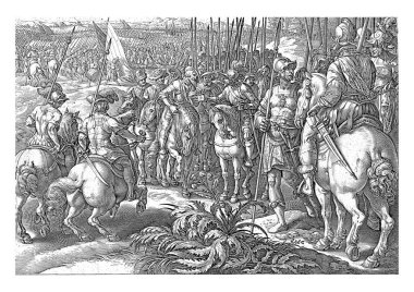 Giovanni de 'Medici, İsviçreli paralı askerler Giovanni de' Medici ile istişare içinde, lakabı 'Dalle Bande Nere', İsviçreli vatandaşlara danışarak, eski model gravürlerle.