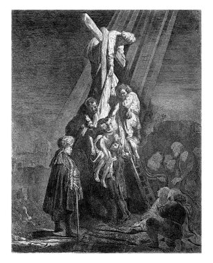 Haçın soyundan gelen: ikinci plaka, Rembrandt van Rijn, 1807 - 1808, eski gravür..