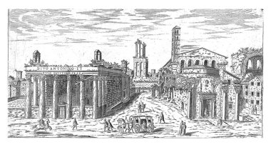 Antoninus ve Faustina Tapınağı 'nın ve Roma Forumu' ndaki Romulus Tapınağı 'nın yıkıntıları..