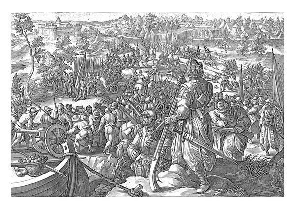 Death Giovanni Medici Plain Governolo Foreground Soldier Musket Vintage Engraving — Stock Photo, Image