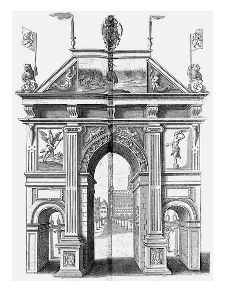 Porte Triomphale Grote Markt Avec Début Temple Renommée Gravure Vintage — Photo