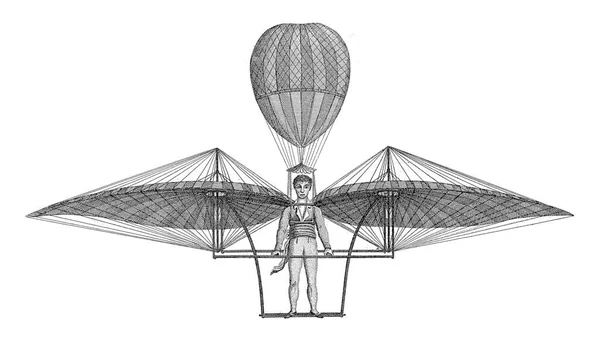 エレガンティア またはファッションの雑誌 女性のための贅沢と味 ジェイコブ デゲンの飛行機械 1809ジェイコブ デゲンによって発明された飛行機械のイメージ ヴィンテージ彫刻 — ストック写真
