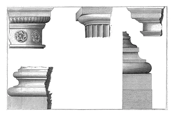 Doric列和底座Hendrick Hondius 德弗里斯 德弗里斯 1620 Doric Column Capital Bases Vintage — 图库照片