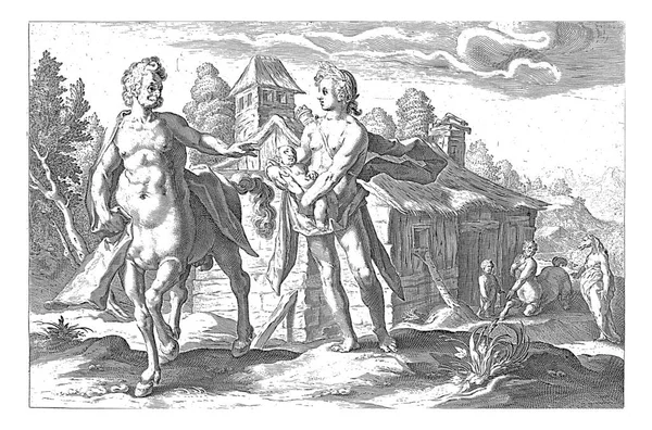 Apollo Overhandigt Zijn Kind Asclepius Die Hij Uit Buik Van — Stockfoto