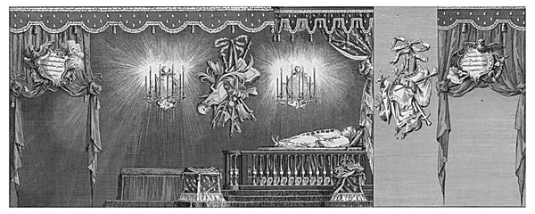 大厅的右边是威廉四世王子的遗体 上面刻着古老的版画 — 图库照片