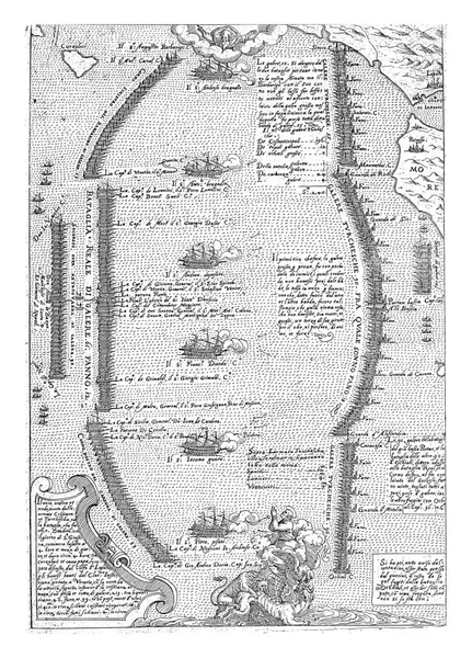1571年10月7日的莱潘托战役 基督教舰队在左边 奥斯曼舰队在右边 古老的版画 — 图库照片