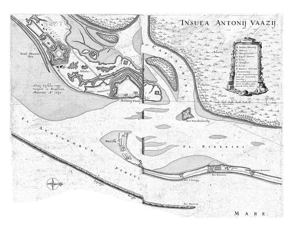 Mapa Isla Antonio Vaz Frente Recife Mostrando Las Fortalezas Frederik —  Fotos de Stock