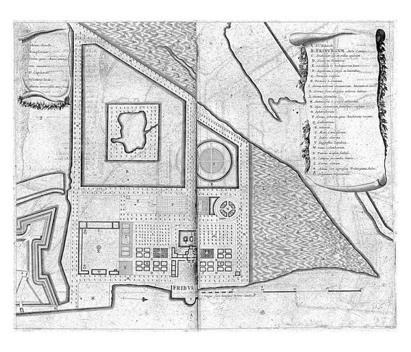 План Врідбурзького Палацу Мавритсстаді 1636 1644 Праворуч Бандерол Поясненням Літер — стокове фото