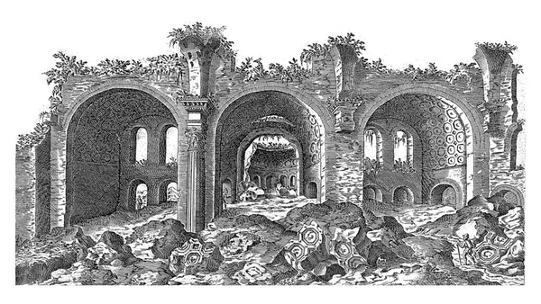 罗马马克西姆提斯大殿的遗迹 艾蒂安 杜帕拉茨 1575年罗马论坛马克西姆提斯大殿的遗迹 古老的版画 — 图库照片