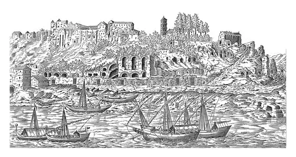 Aventine Langs Tiber Rome Etienne Duperac 1575 Zicht Gebouwen Ruïnes — Stockfoto